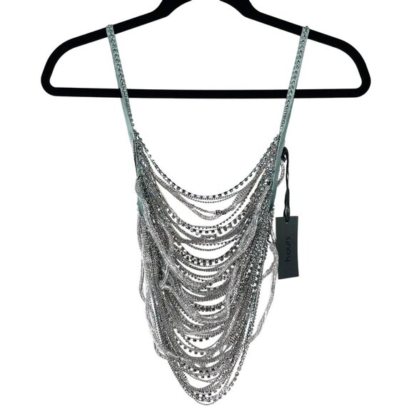 h:ours Milana Rhinestone Top in Multi Mint Medium New Womens Chain Rope Tank - Picture 10 of 11